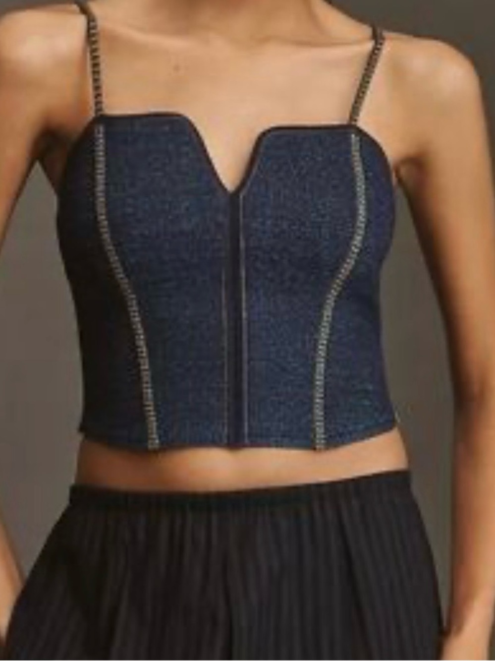Anthropologie Dark Navy Denim Corset Crop Top with Straps